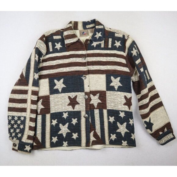 DON'T MESS WITH TEXAS - PATRIOTIC FLAG WOVEN TAPESTRY JACKET - SIZE S - Picture 1 of 6